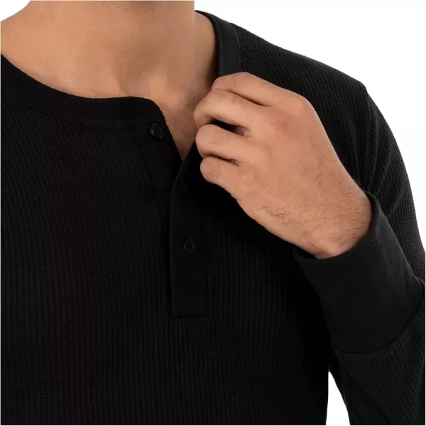 imageFruit of the Loom Mens Recycled Waffle Thermal Underwear Henley Top 1 and 2 PacksBlack