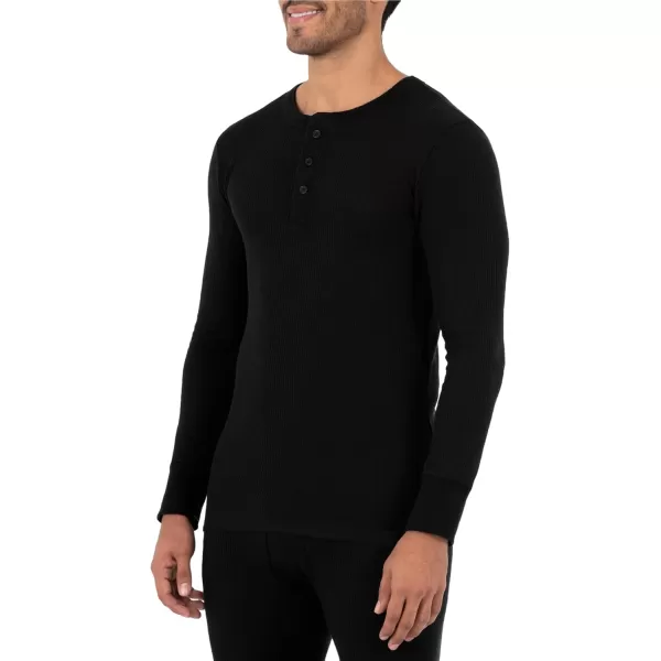 imageFruit of the Loom Mens Recycled Waffle Thermal Underwear Henley Top 1 and 2 PacksBlack