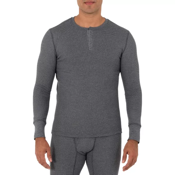 imageFruit of the Loom Mens Recycled Waffle Thermal Underwear Henley Top 1 and 2 PacksBlackGreystone Heather