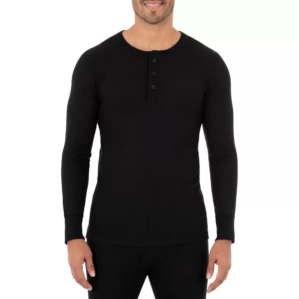 imageFruit of the Loom Mens Recycled Waffle Thermal Underwear Henley Top 1 and 2 PacksBlackGreystone Heather