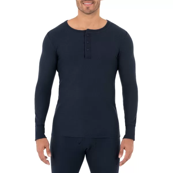 imageFruit of the Loom Mens Recycled Waffle Thermal Underwear Henley Top 1 and 2 PacksBlackNavy