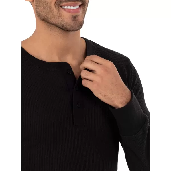 imageFruit of the Loom Mens Recycled Waffle Thermal Underwear Henley Top 1 and 2 PacksBlackNavy