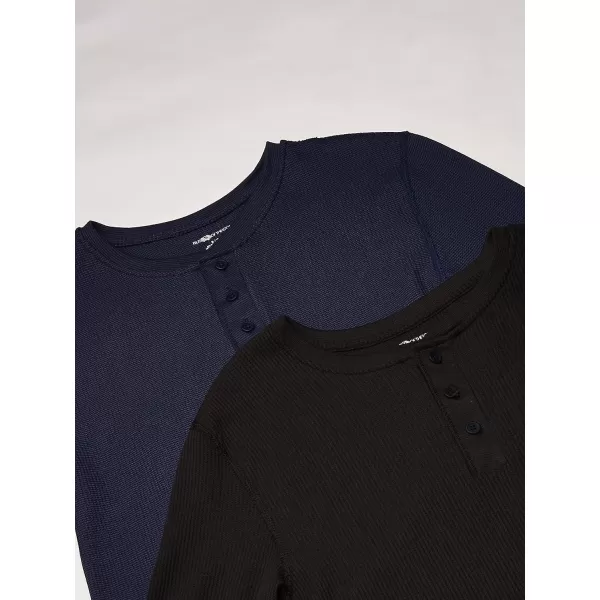 imageFruit of the Loom Mens Recycled Waffle Thermal Underwear Henley Top 1 and 2 PacksBlackNavy