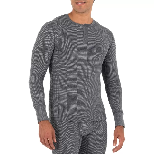 imageFruit of the Loom Mens Recycled Waffle Thermal Underwear Henley Top 1 and 2 PacksGreystone Heather