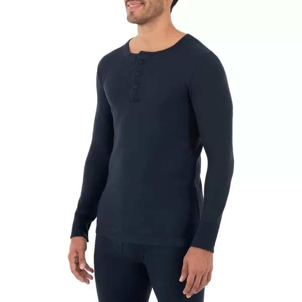 imageFruit of the Loom Mens Recycled Waffle Thermal Underwear Henley Top 1 and 2 PacksNavy