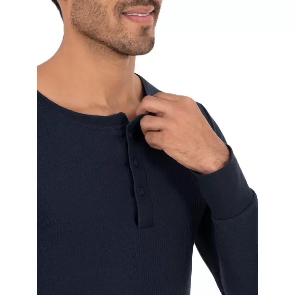 imageFruit of the Loom Mens Recycled Waffle Thermal Underwear Henley Top 1 and 2 PacksNavy