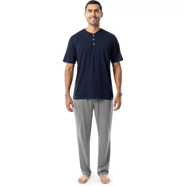 imageFruit of the Loom Mens 2Piece Jersey Knit Pajama SetNavyGrey Heather