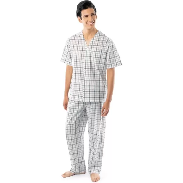 imageFruit of the Loom Mens Broadcloth Short Sleeve Top and Long Pants Pajama SetNaturalGreen Plaid