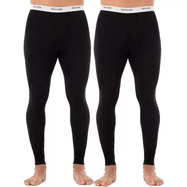 imageFruit of the Loom Mens Classic Midweight Waffle Thermal Underwear Bottoms 1 ampamp 2 PacksBlackBlack 2pack