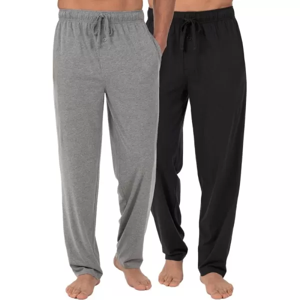 imageFruit of the Loom Mens Extended Sizes Jersey Knit Sleep Pajama Lounge Pant 1 ampamp 2 PacksBlackLight Grey