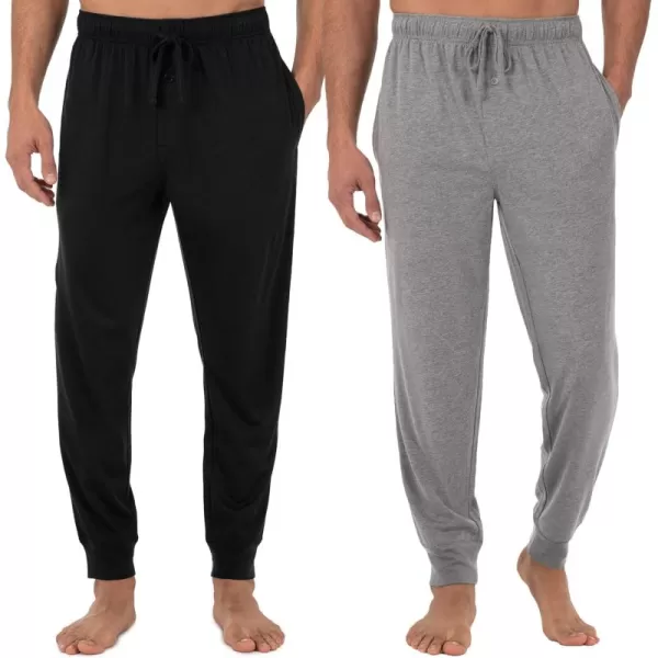 imageFruit of the Loom Mens Jersey Knit Jogger Sleep Pant 1 and 2 PacksBlackGrey Heather