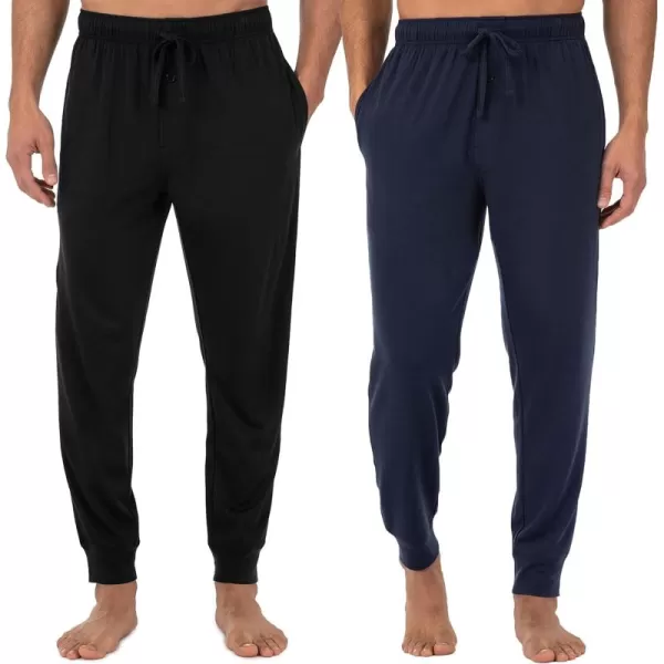 imageFruit of the Loom Mens Jersey Knit Jogger Sleep Pant 1 and 2 PacksBlackNavy