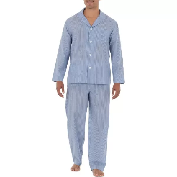 imageFruit of the Loom Mens Long Sleeve Broadcloth Pajama SetBlue Stripe