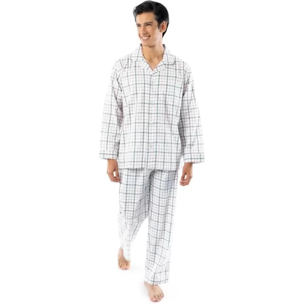 imageFruit of the Loom Mens Long Sleeve Broadcloth Pajama SetNaturalGreen Plaid