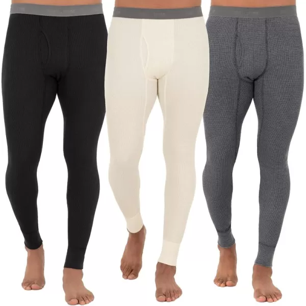 imageFruit of the Loom Mens Recycled Premium Waffle Thermal Underwear Long Johns Bottom 1 2 3 and 4 PacksBlackGreystone HeatherNatural