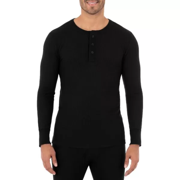 imageFruit of the Loom Mens Recycled Waffle Thermal Underwear Henley Top 1 and 2 PacksBlack