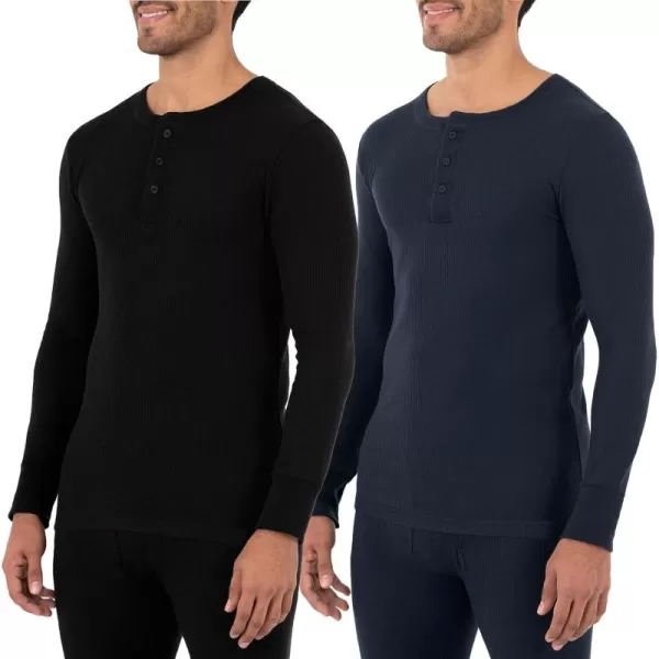 imageFruit of the Loom Mens Recycled Waffle Thermal Underwear Henley Top 1 and 2 PacksBlackNavy