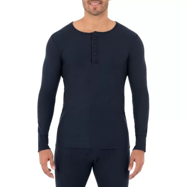 imageFruit of the Loom Mens Recycled Waffle Thermal Underwear Henley Top 1 and 2 PacksNavy