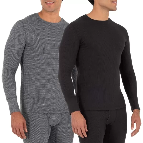 imageFruit of the Loom mens Recycled Waffle Thermal Underwear Crew Top 1 and 2 PacksBlackGreystone