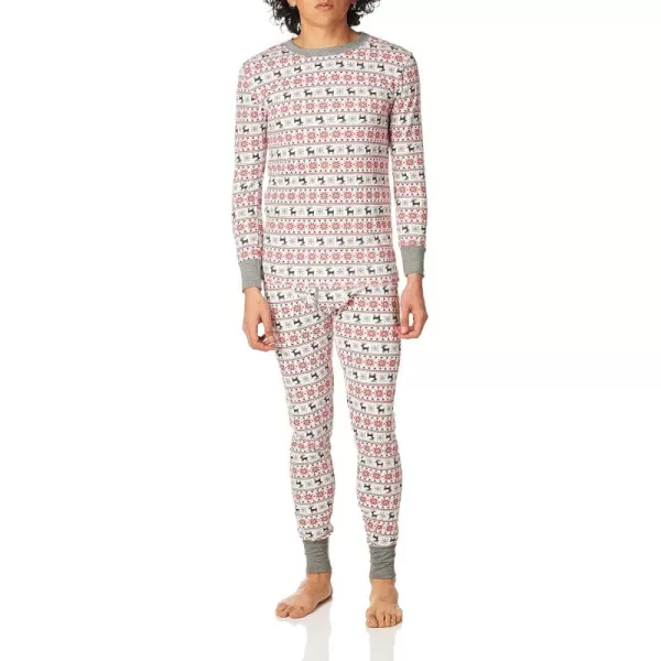 imageFruit of the Loom mens Recycled Waffle Thermal Underwear Set Top and BottomFair Isle White