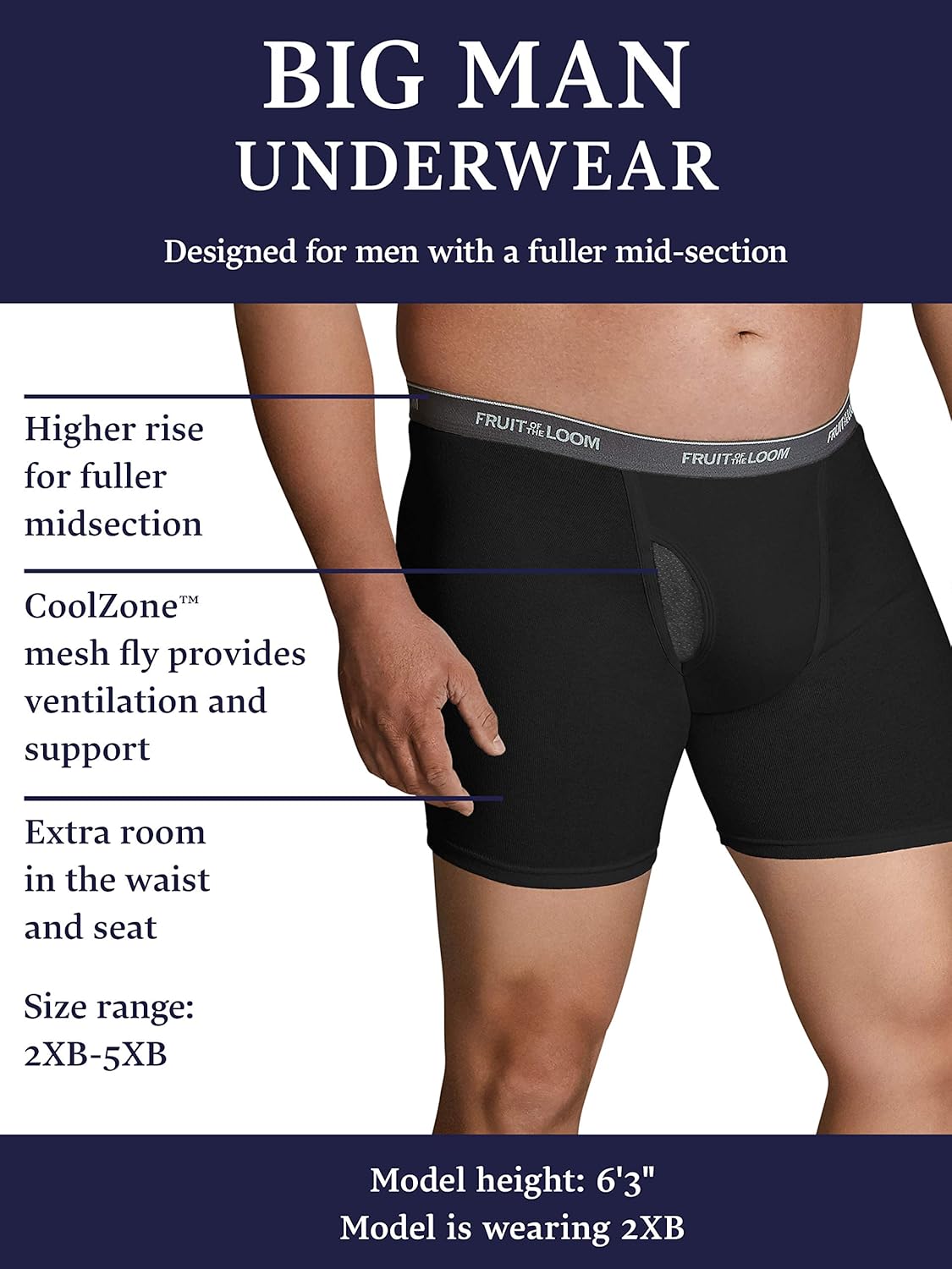 imageFruit of the Loom Mens Coolzone Boxer Briefs Moisture Wicking ampamp Breathable Assorted Color MultipacksBig Man  7 Pack  Assorted Blue