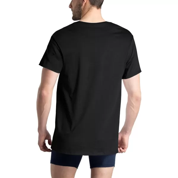 imageFruit of the Loom Mens Eversoft Cotton Stay Tucked VNeck TShirtRegular  Black  12 Pack