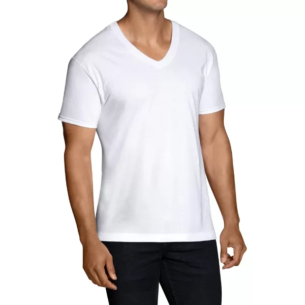 imageFruit of the Loom Mens Eversoft Cotton Stay Tucked VNeck TShirtTall Man  White  12 Pack