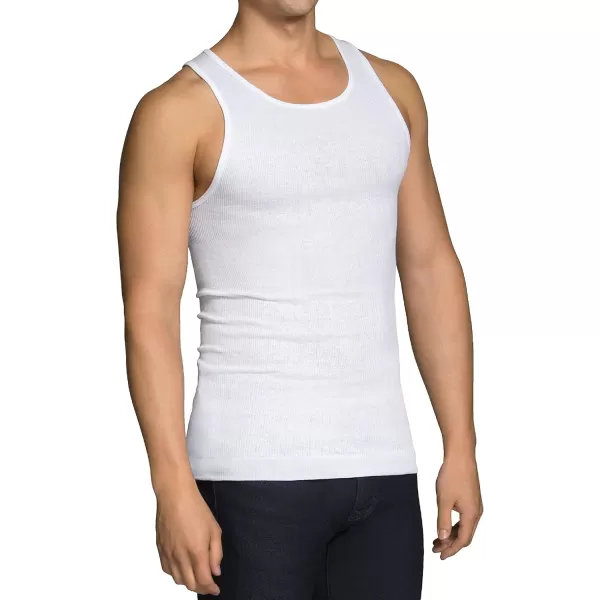 imageFruit of the Loom Mens Sleeveless Tank AShirt Tag Free ampamp Moisture Wicking Ribbed Stretch Fabric14 Pack  White