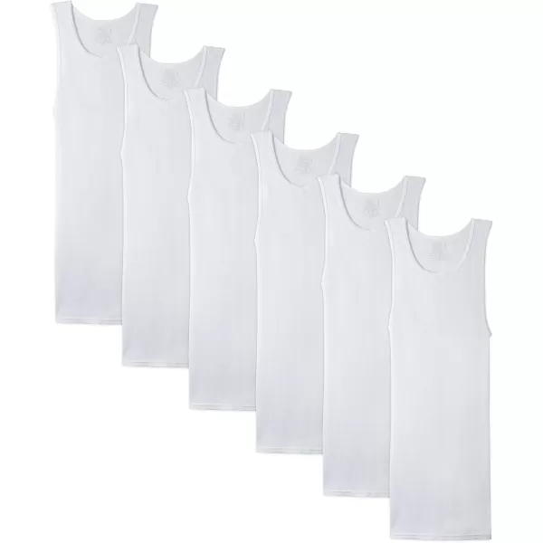 imageFruit of the Loom Mens Sleeveless Tank AShirt Tag Free ampamp Moisture Wicking Ribbed Stretch Fabric144 Pack  White