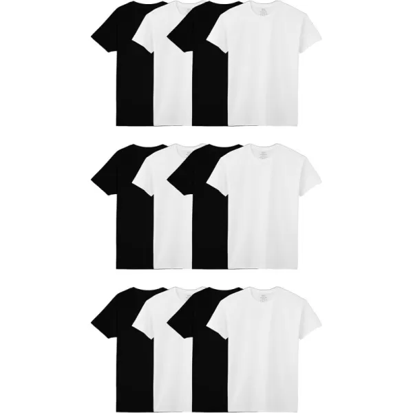 imageFruit of the Loom Mens Eversoft Cotton Stay Tucked Crew TShirtRegular  12 Pack  WhiteBlack