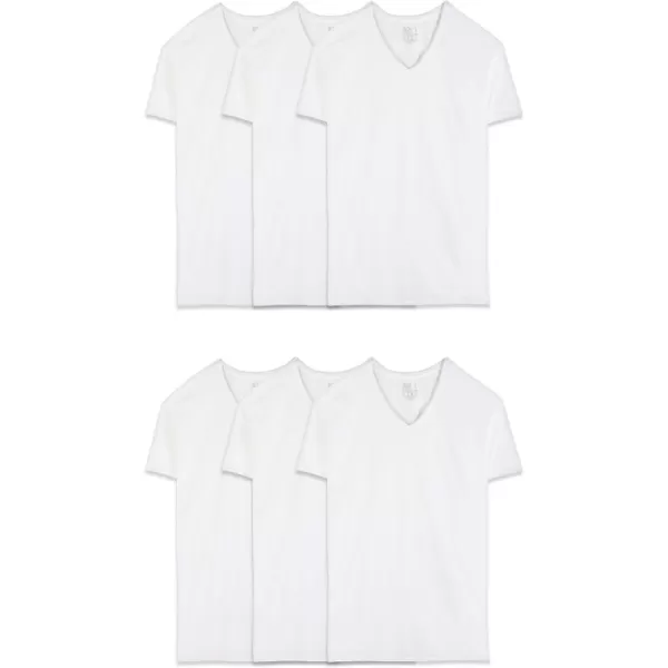 imageFruit of the Loom Mens Eversoft Cotton Stay Tucked VNeck TShirtRegular  White  6 Pack