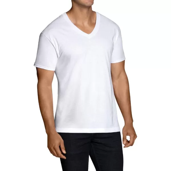 imageFruit of the Loom Mens Eversoft Cotton Stay Tucked VNeck TShirtRegular  White  72 Pack