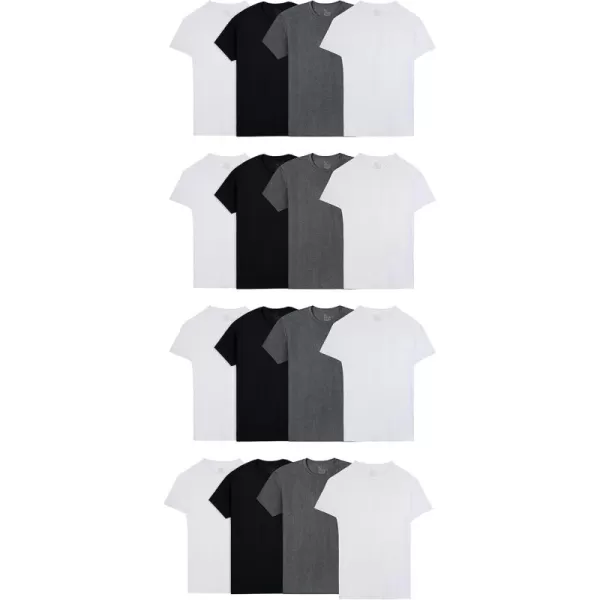 imageFruit of the Loom Mens Lightweight Active Cotton Blend Undershirts Crew  16 Pack  BlackGreyWhite Small