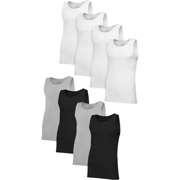 imageFruit of the Loom Mens Premium TagFree Cotton Undershirts Regular and Big ampamp TallRegular  Tank  8 Pack WhiteBlackGrey