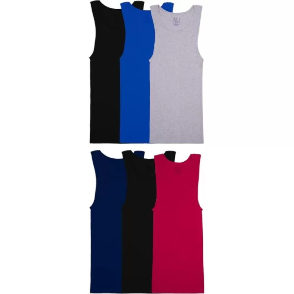imageFruit of the Loom Mens Sleeveless Tank AShirt Tag Free ampamp Moisture Wicking Ribbed Stretch Fabric6 Pack  Assorted Colors