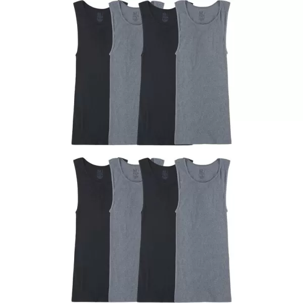 imageFruit of the Loom Mens Sleeveless Tank AShirt Tag Free ampamp Moisture Wicking Ribbed Stretch Fabric8 Pack  BlackGrey