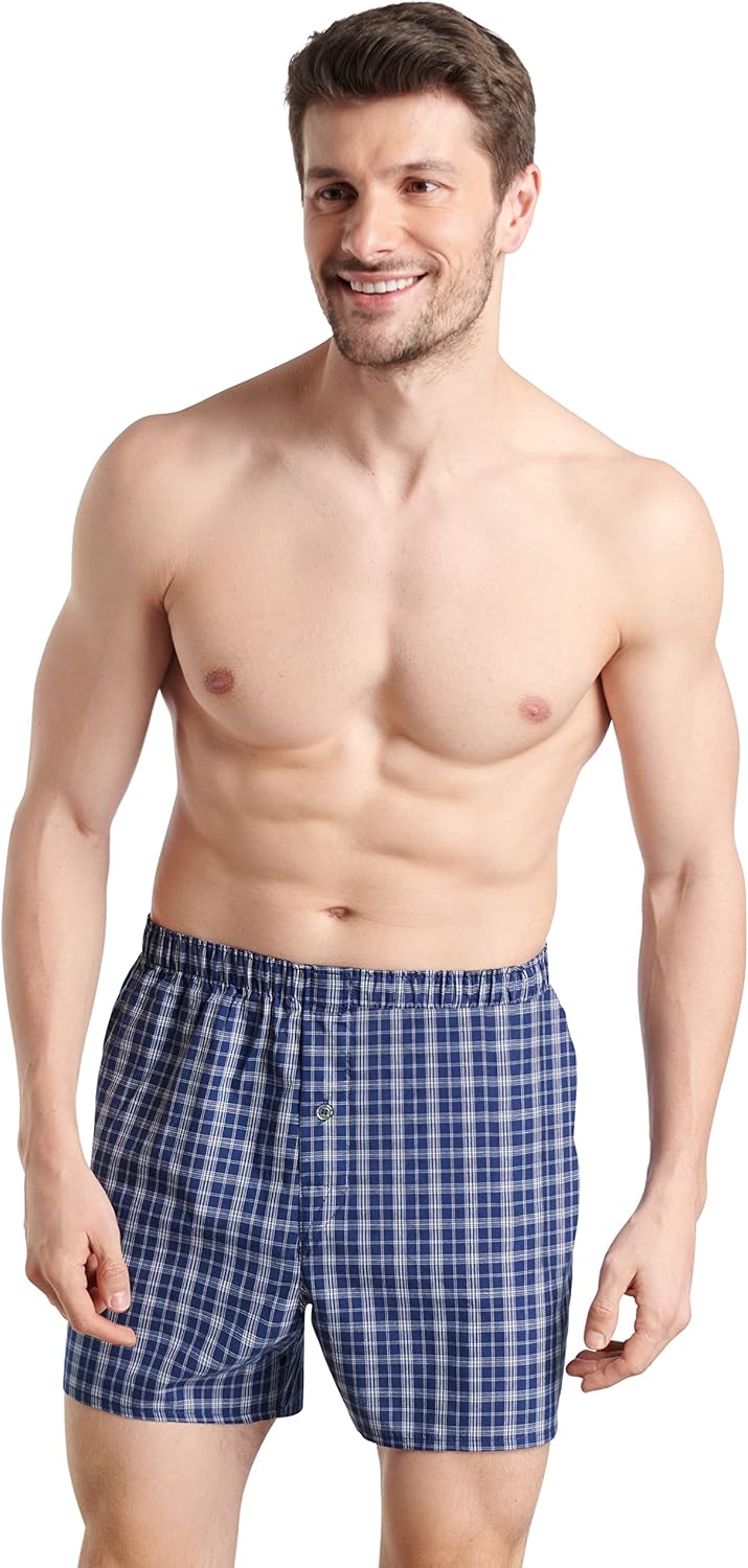 imageFruit of the Loom Mens Premium TagFree Cotton Underwear Regular ampamp Big ManBoxer  4 Pack  Woven Assorted