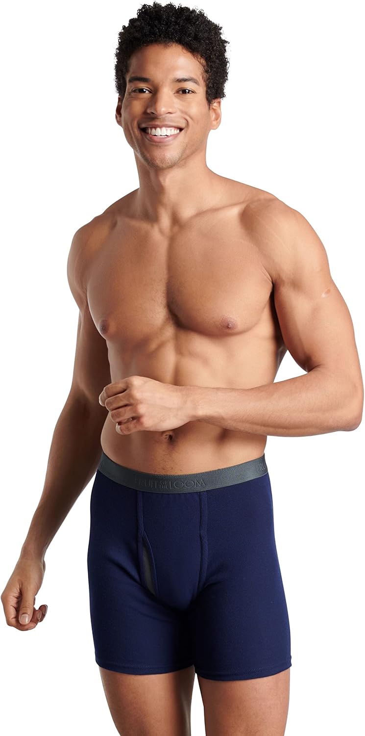 imageFruit of the Loom Mens Premium TagFree Cotton Underwear Regular ampamp Big ManBoxer Brief  4 Pack  Assorted Blues