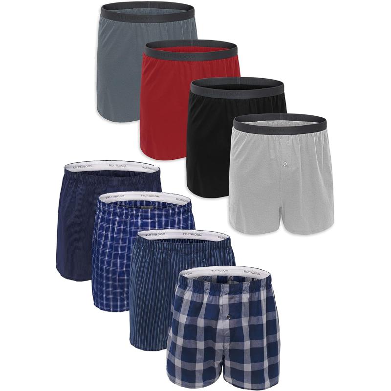 imageFruit of the Loom Mens Premium TagFree Cotton Underwear Regular ampamp Big ManBoxer  8 Pack  KnitWoven Assorted