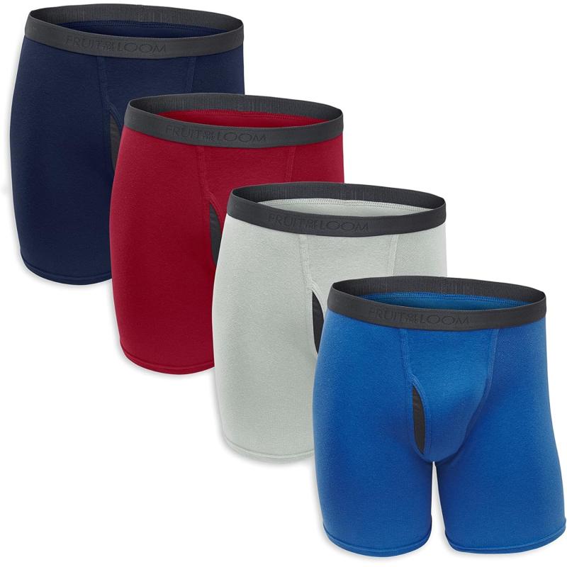 imageFruit of the Loom Mens Premium TagFree Cotton Underwear Regular ampamp Big ManBoxer Brief  4 Pack  Assorted