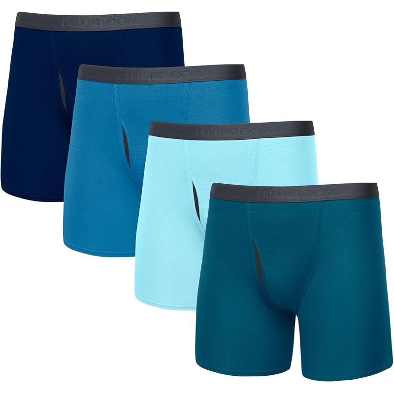 imageFruit of the Loom Mens Premium TagFree Cotton Underwear Regular ampamp Big ManBoxer Brief  4 Pack  Assorted Blues