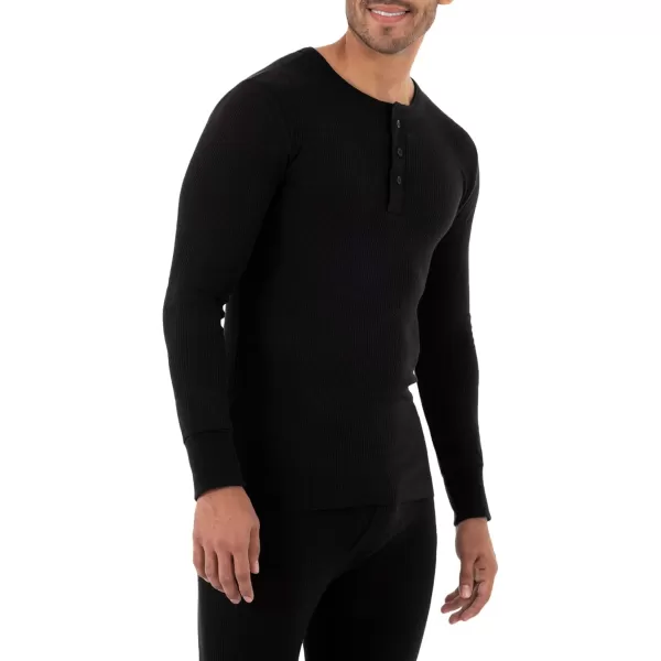 imageFruit of the Loom Mens Classic Midweight Waffle Thermal Henley TopBlack