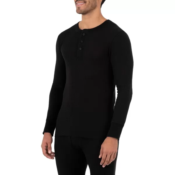 imageFruit of the Loom Mens Classic Midweight Waffle Thermal Henley TopBlack