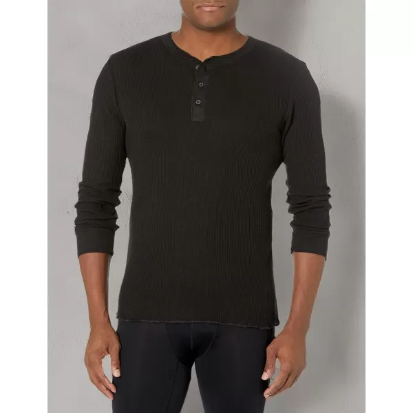 imageFruit of the Loom Mens Classic Midweight Waffle Thermal Henley TopBlack Soot