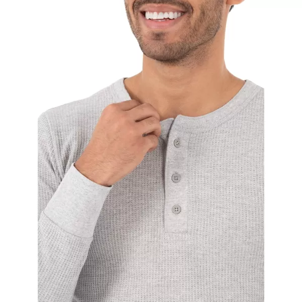 imageFruit of the Loom Mens Classic Midweight Waffle Thermal Henley TopGrey Heather