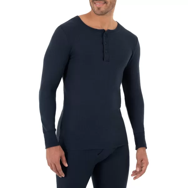 imageFruit of the Loom Mens Classic Midweight Waffle Thermal Henley TopNavy