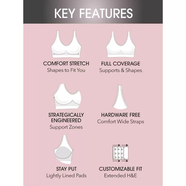 imageFruit of the Loom Womens Everyday Smooth Wireless Bra Full Coverage Shaper Bralettes with Strategic Support for ComfortBlackRose Shadow