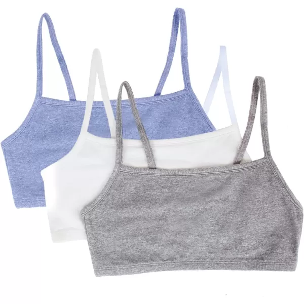 imageFruit of the Loom Womens Spaghetti Strap Cotton Pull Over 3 Pack Sports BraHeather GreyWhiteHeather Blue