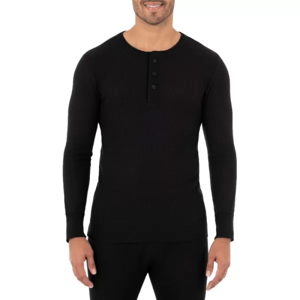 imageFruit of the Loom Mens Classic Midweight Waffle Thermal Henley TopBlack