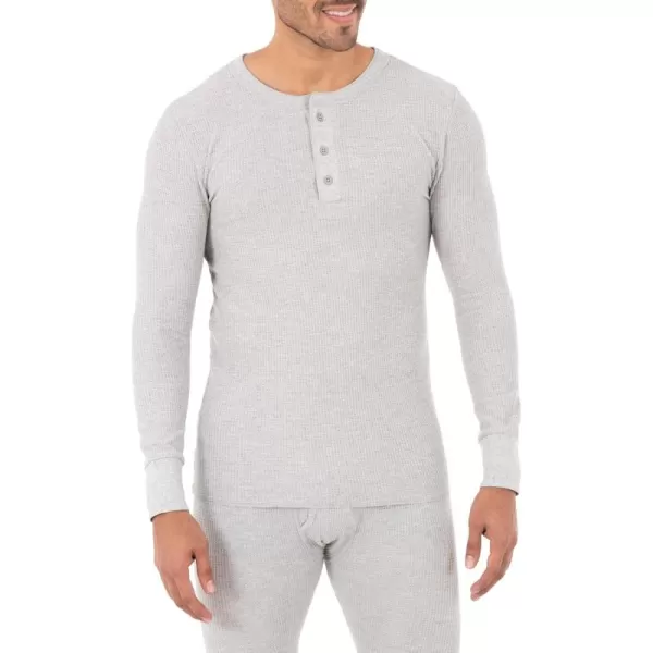 imageFruit of the Loom Mens Classic Midweight Waffle Thermal Henley TopGrey Heather